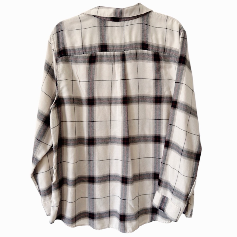 Banana Republic Shirt Top Boyfriend Fit Button Plaid Long Sleeve Black Off White - Picture 3 of 5